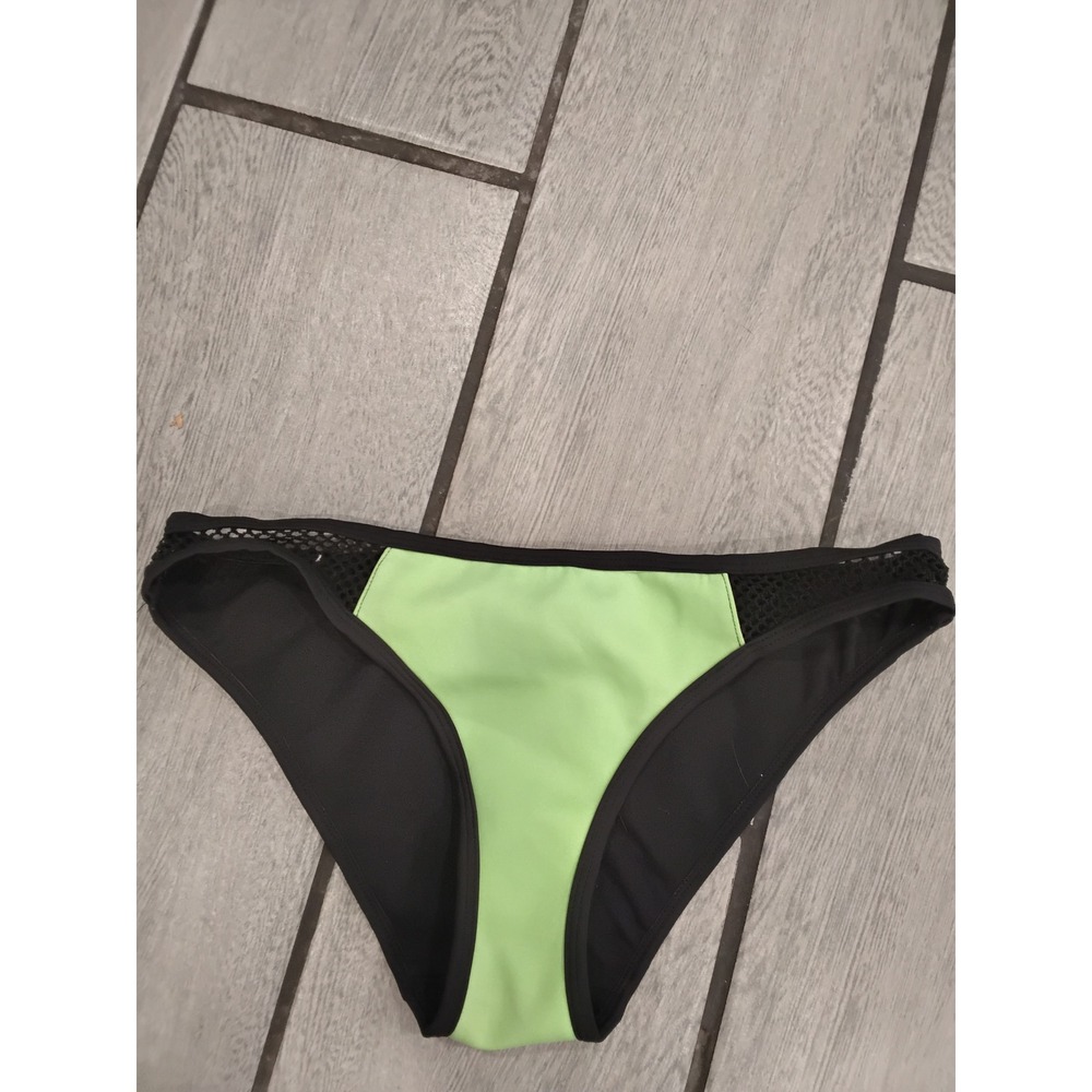 Missguided Neon Lime Green Black Mesh Side Bikini Bottoms Swimwear Womens Size 8